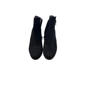 Chocolate Blu Black Suede Double Zip Ankle Bootie with Low Wedge Sz 8